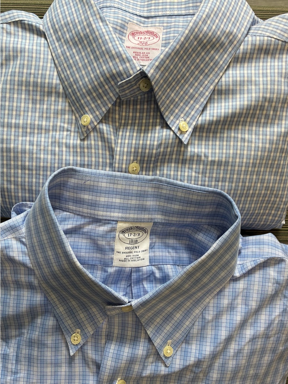Lot 2 Brooks Brothers Regent Button Down Dress Shirts Blue Plaid 17 2/3 non iron